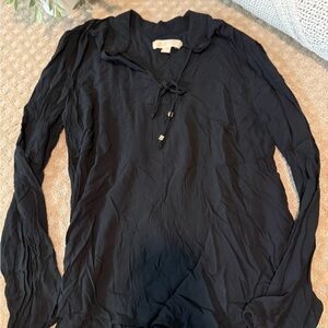 Michael Kors Black Long Sleeve Tie-Neck Blouse Size M